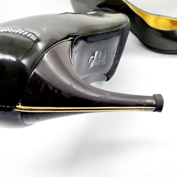 ROGER VIVIER Forrest Green Gold Patent Leather Heel Made in Italy Sz 39.5 US 8.5 - Picture 12 of 13